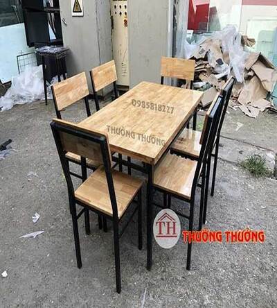 Bàn ghế chân sắt mặt gỗ TH01