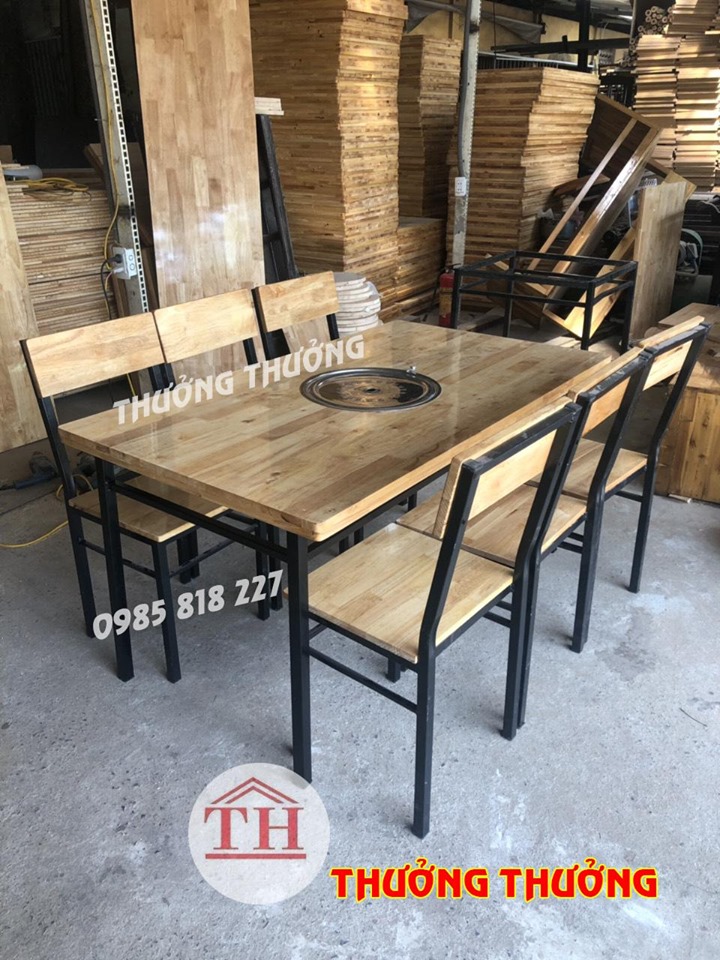 Bàn bếp lẩu nướng hút dương mặt gỗ