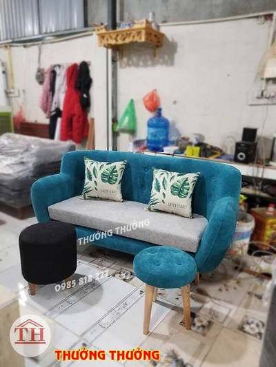 Ghế sofa văng nỉ xanh cô ban