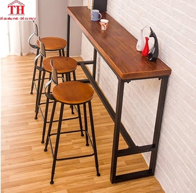 bàn ghế cafe chân sắt mặt gỗ