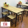 Bàn ghế đôn chân sắt mặt gỗ