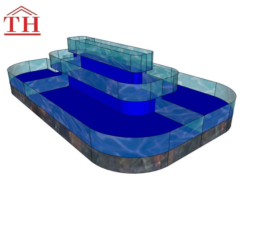 thiết kế bể hải sản 3 tầng hình cong